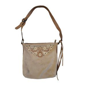 Fossil Suede Boho Tassel Accent Crossbody Messenger Hobo Bag Tassel Stud